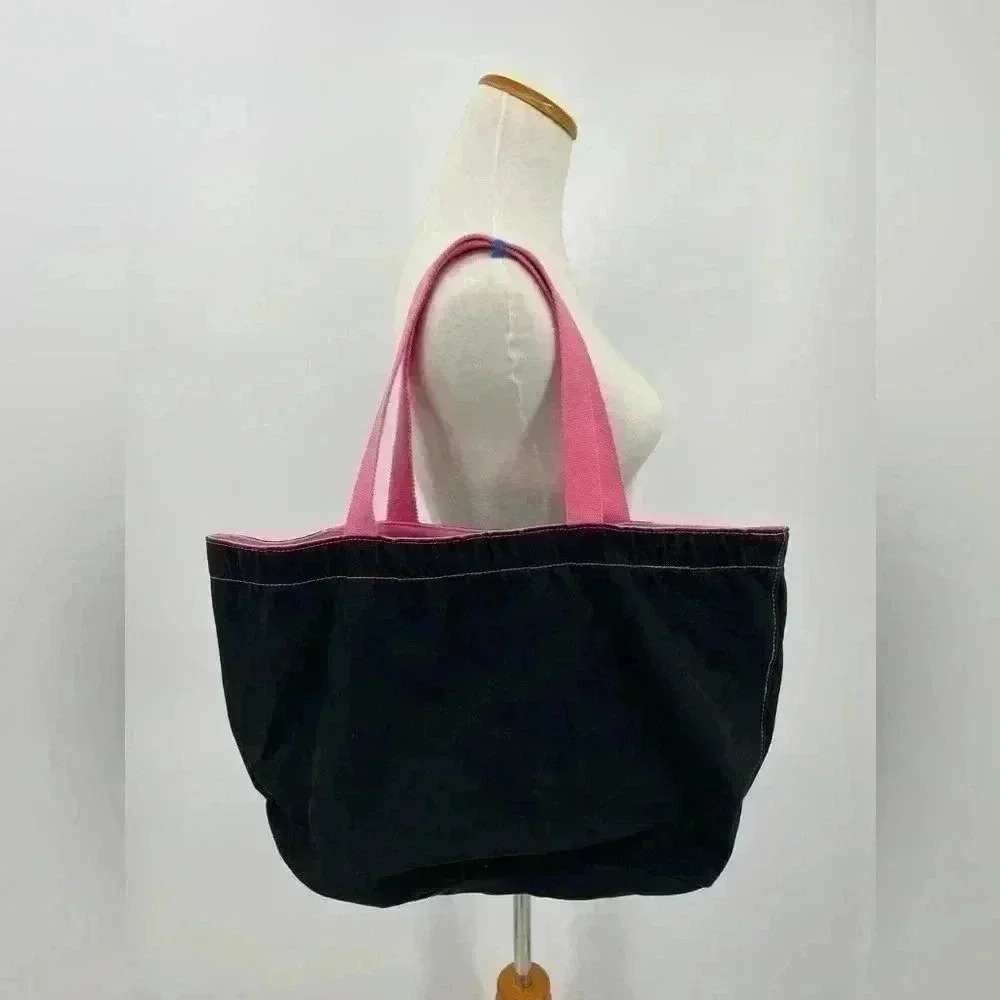 Victoria's Secret Black and Hot Pink Canvas Tote With Pink Rhinestone Heart - Picture 3 of 4